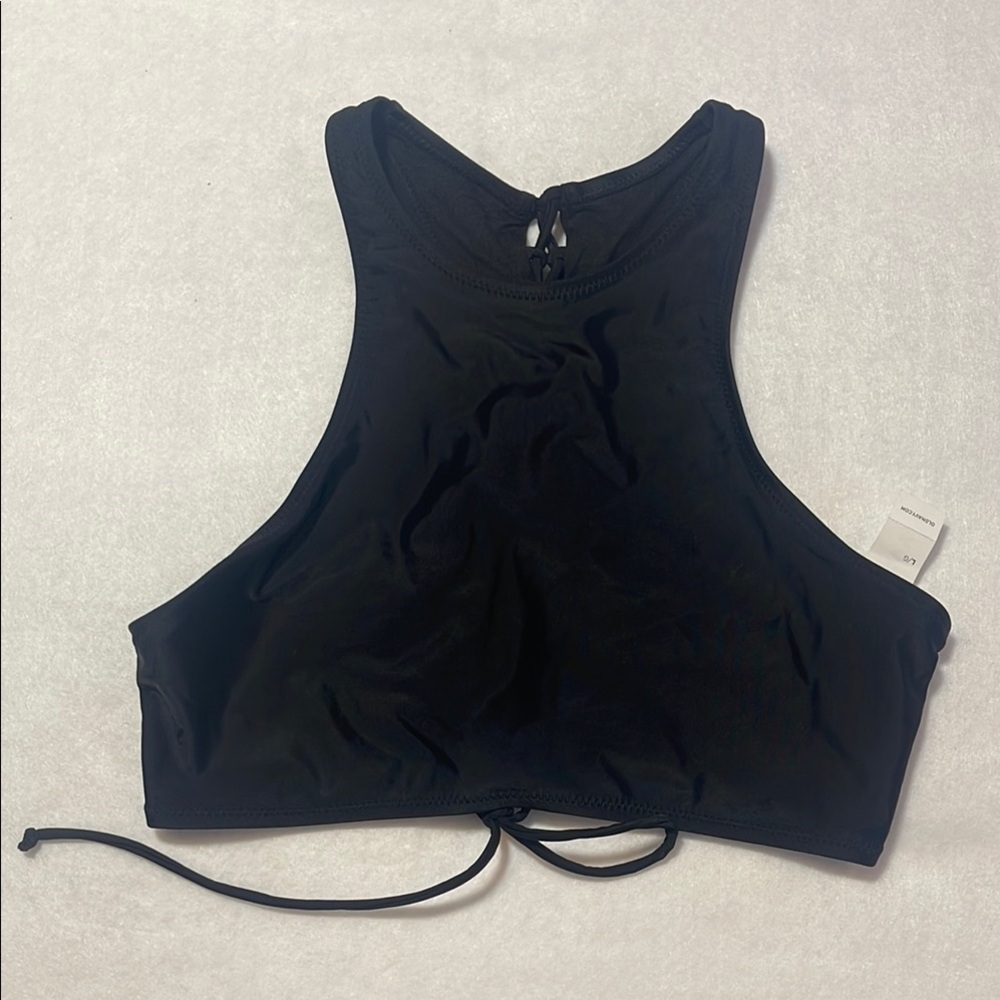 Old Navy Black Bikini Top Large High Neck Lace Up Back New Nwt Swim Beach River